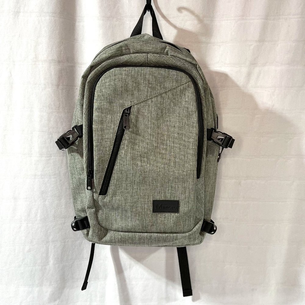Mancro Gray Laptop Backpack Bag With USB Charging Port For Travel / Business